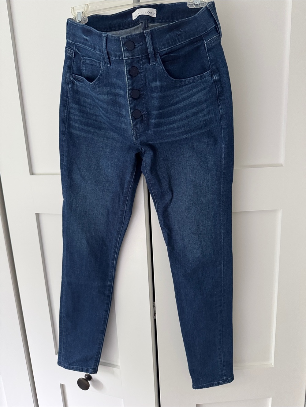 Loft Dark Blue High-Rise Button-Fly Skinny Jeans